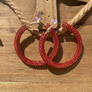 2 inch Red rhinestone hoop earrings